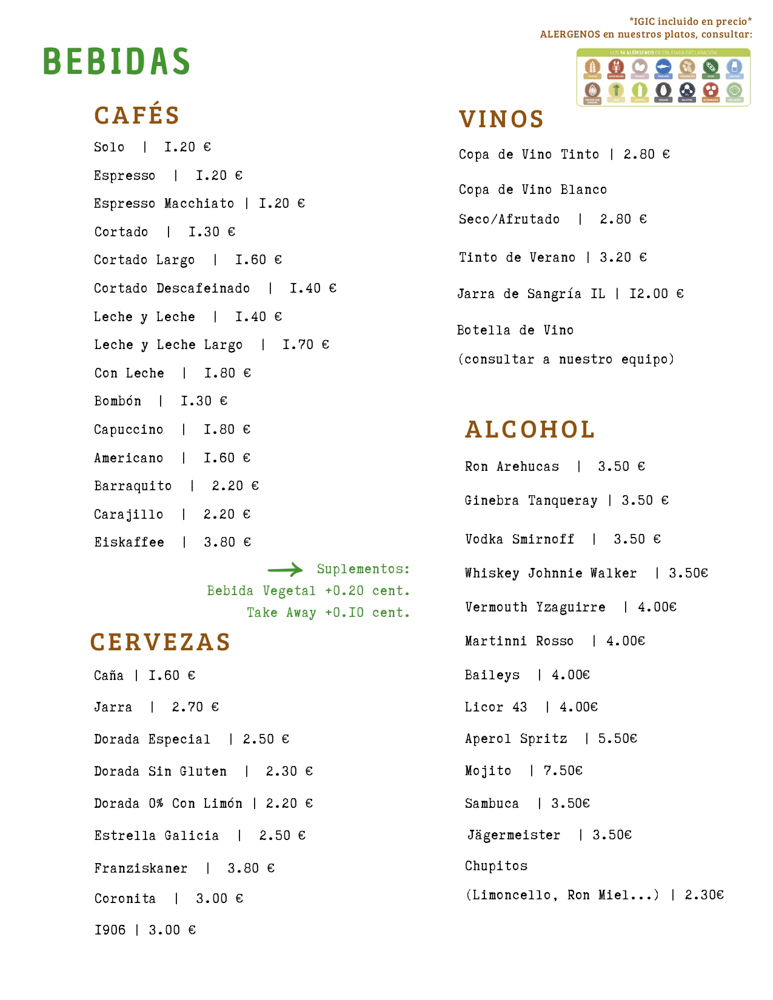 menu de roots en español bebidas cafes